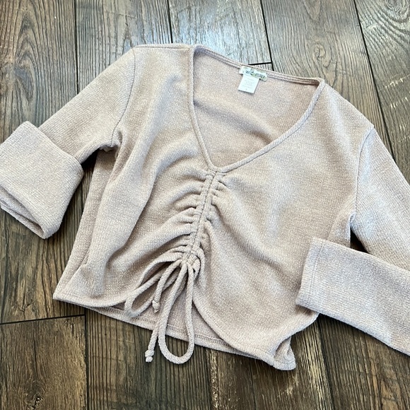 Wild Moss Tan Crop Light Weight Sweater Top - Picture 5 of 11